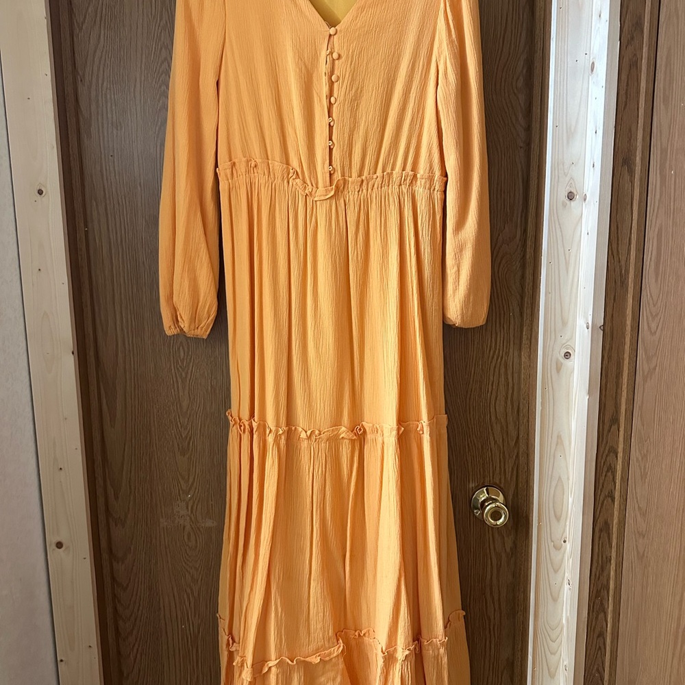 Long Sleeve Tiered Maxi Dress in Vibrant Orange